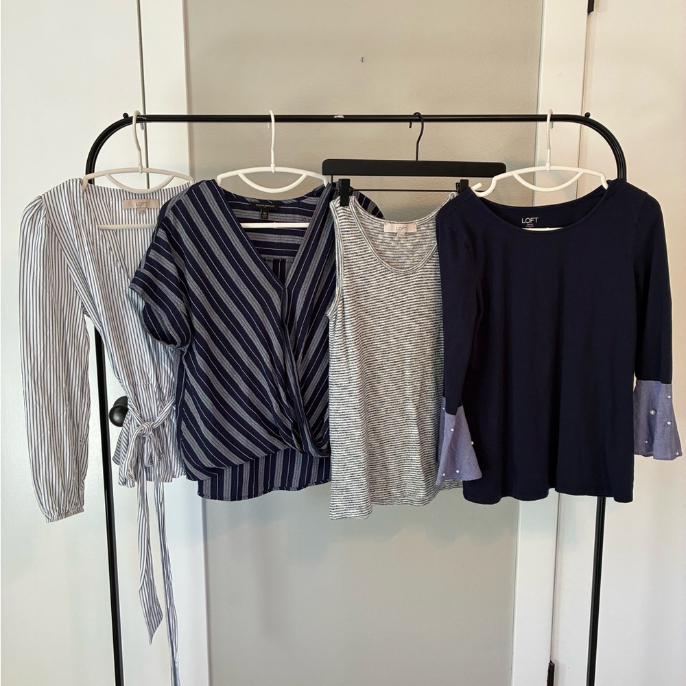LOFT Women's Navy and White Blouse Set